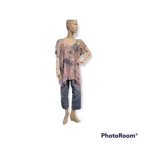 Brittany Black ~ Pink and blue floral print blouse